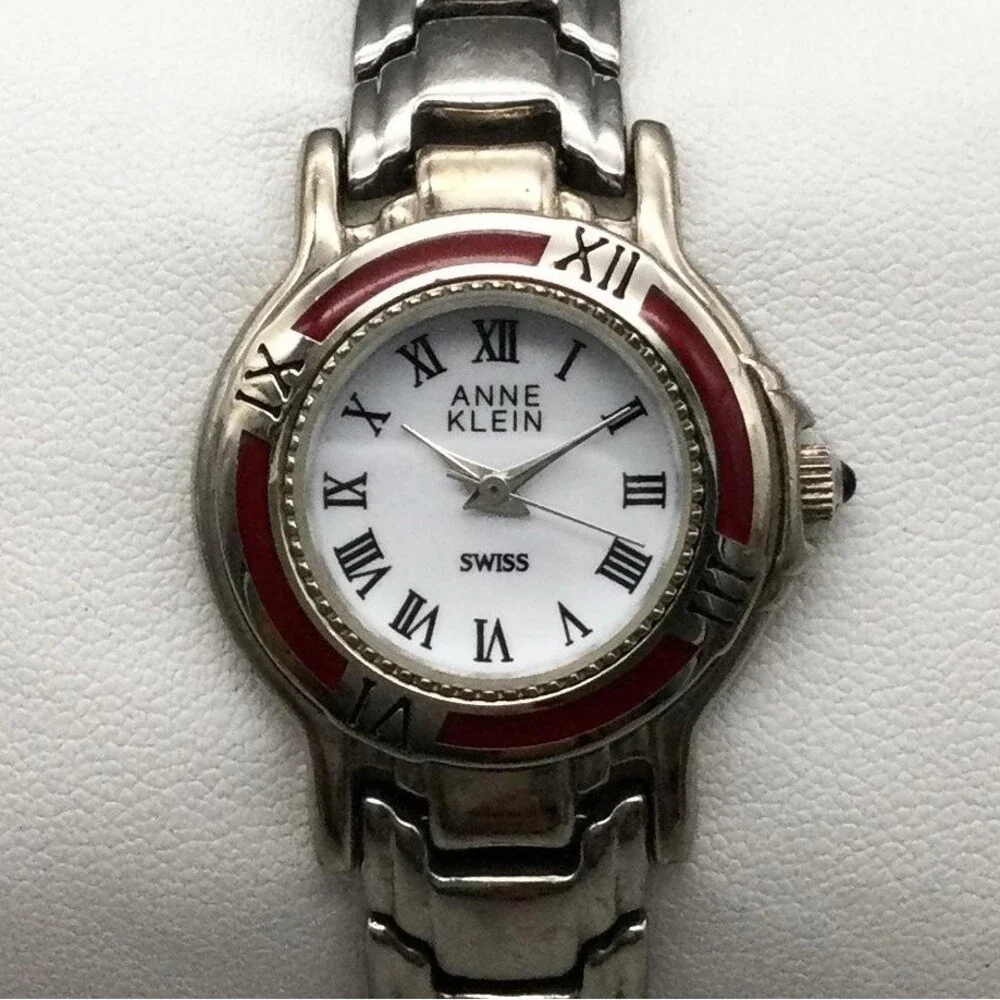 Anne Klein Swiss Womens Watch 27mm White Dial Red Bezel New Battery 6